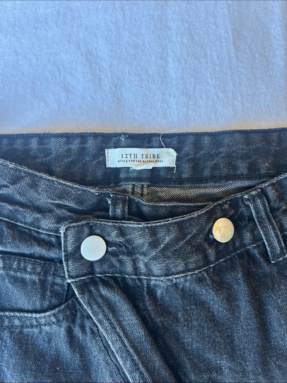 12th Tribe High-Rise Black Denim Jeans with Silver Buttons